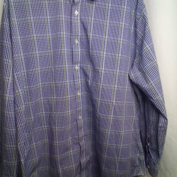 Crown & Ivy Shirt Men 18 18 1/2 34/35 XXL Button Up Long Sleeve Plaid Blue Green - Picture 8 of 16